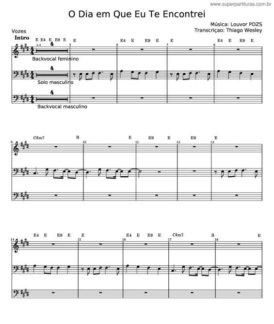 Partitura da música O Dia Em Que Eu Te Encontrei
