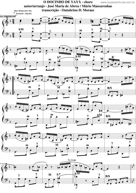 Partitura da música O Docinho De Yayá