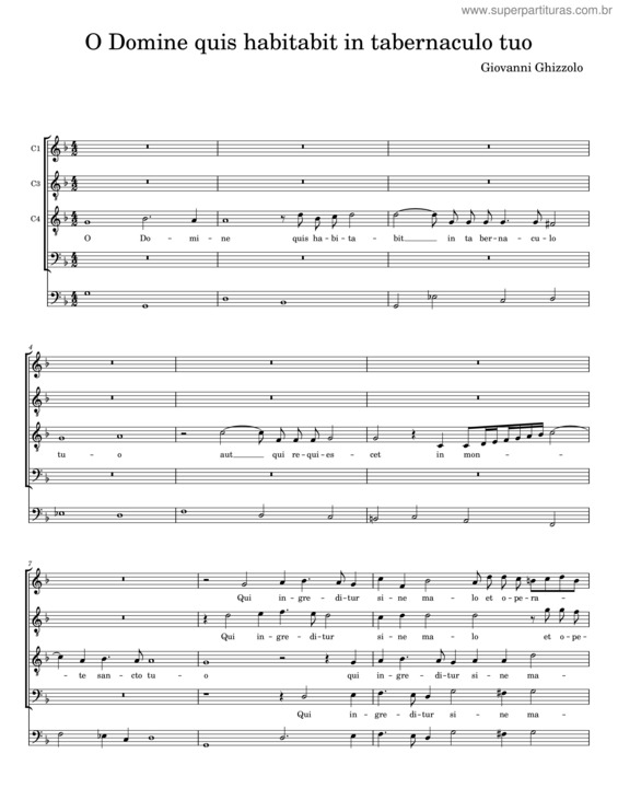 Partitura da música O Domine Quis Habitabit In Tabernaculo Tuo – Giovanni Ghizzolo