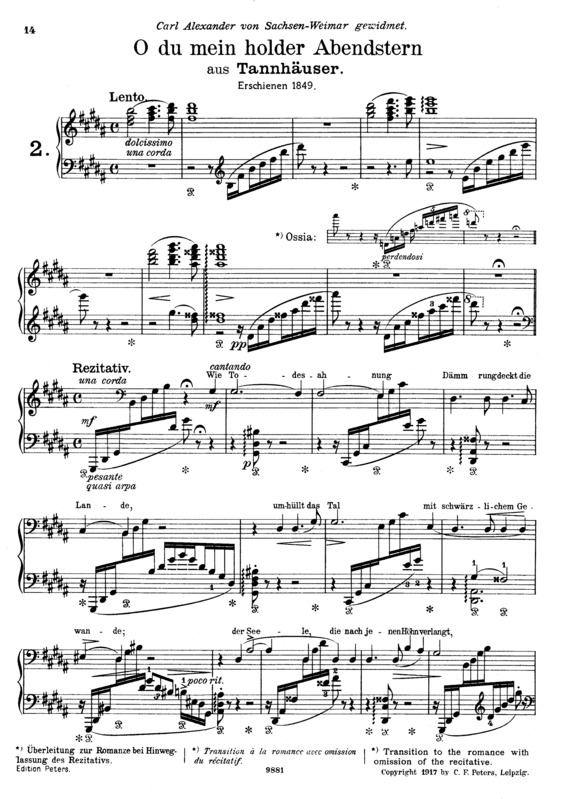 Partitura da música O Du Mein Holder Abendstern S.444