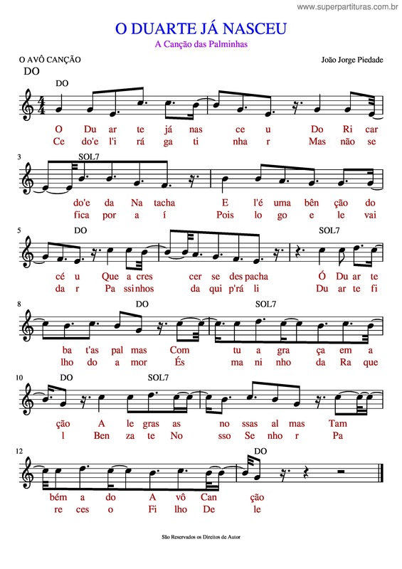 Partitura da música O Duarte Já Nasceu