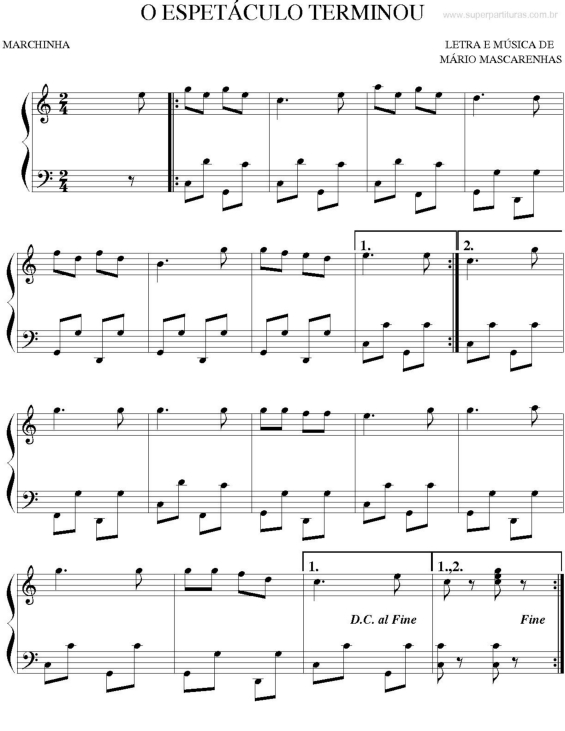 Partitura da música O Espetáculo Terminou