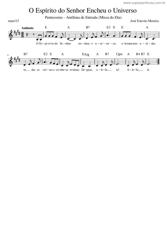 Partitura da música O Espírito Do Senhor – Antífona De Pentecostes.Mscz