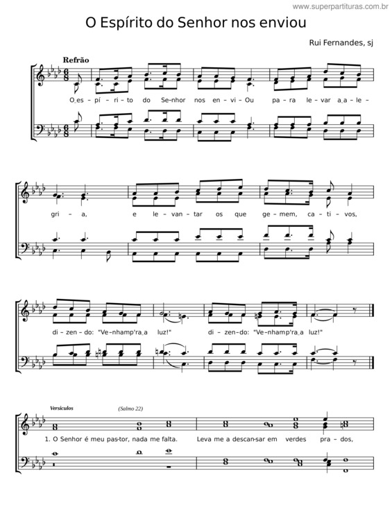 Partitura da música O Espírito Do Senhor Nos Enviou – Rui Fernandes