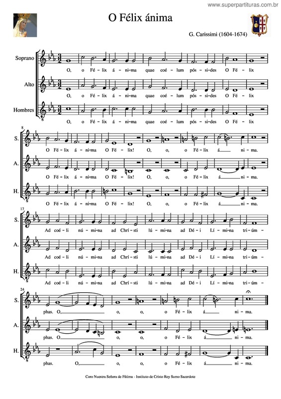 Partitura da música O Félix Ánima – Carissimi