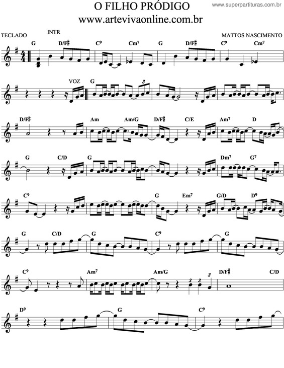 Partitura da música O Filho Pródigo