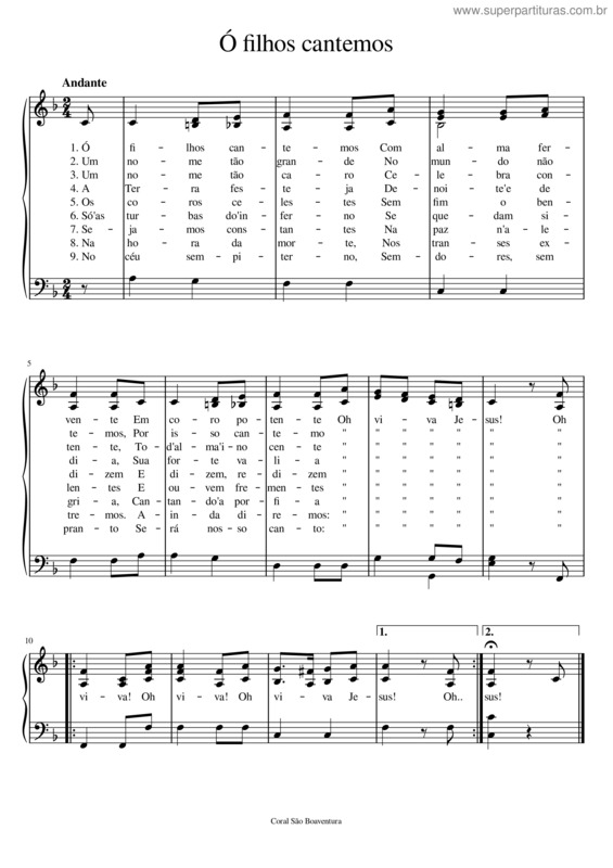 Partitura da música Ó Filhos Cantemos – Melodia Francesa