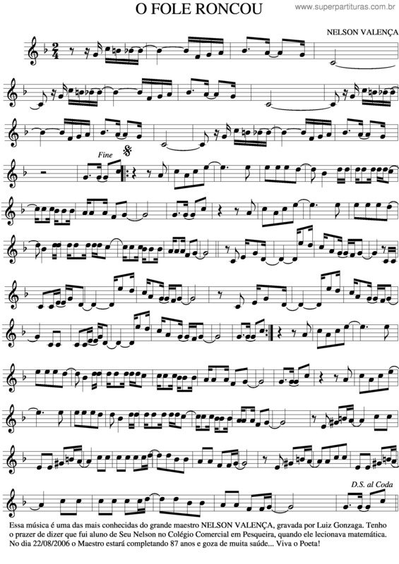 Partitura da música O Fole Roncou