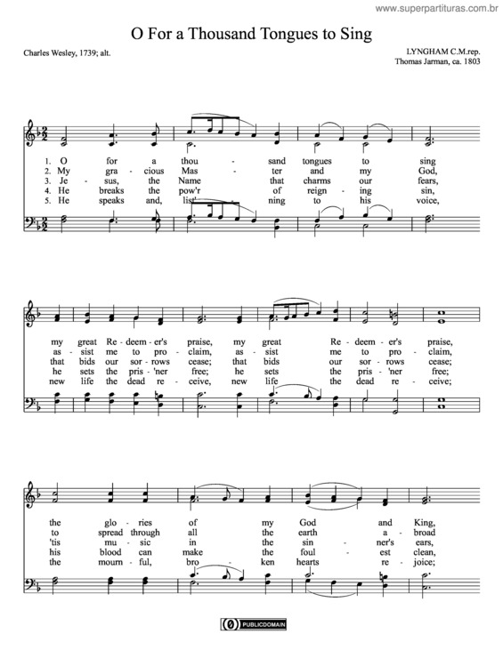 Partitura da música O For a Thousand Tongues to Sing