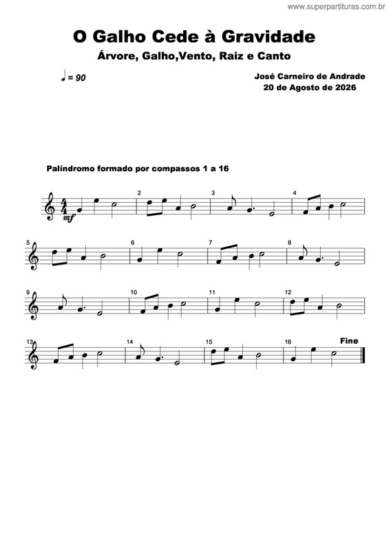 Partitura da música O Galho Cede À Gravidade
