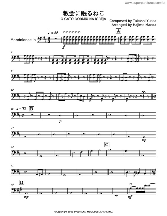 Partitura da música O Gato Dormiu Na Igreja – Takashi Yuasa