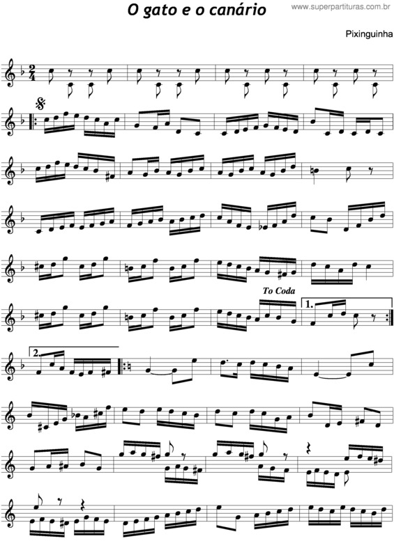 Partitura da música O Gato E O Canário