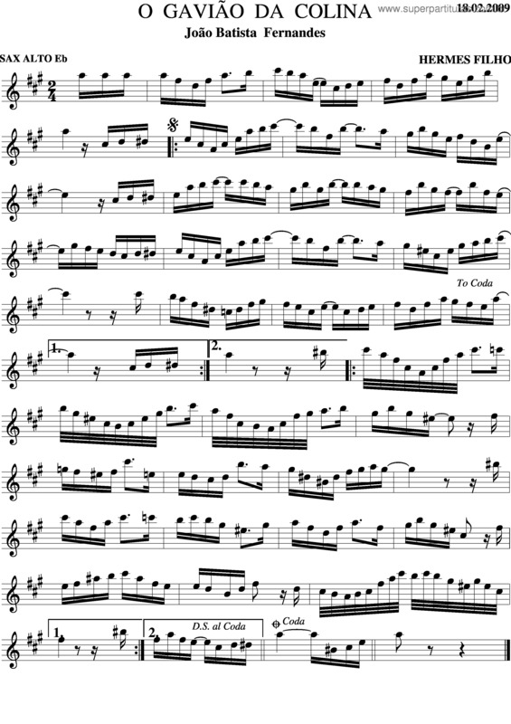 Partitura da música O Gavião Da Colina