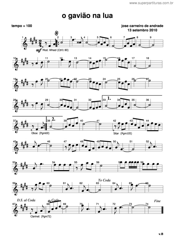 Partitura da música O Gavião Na Lua