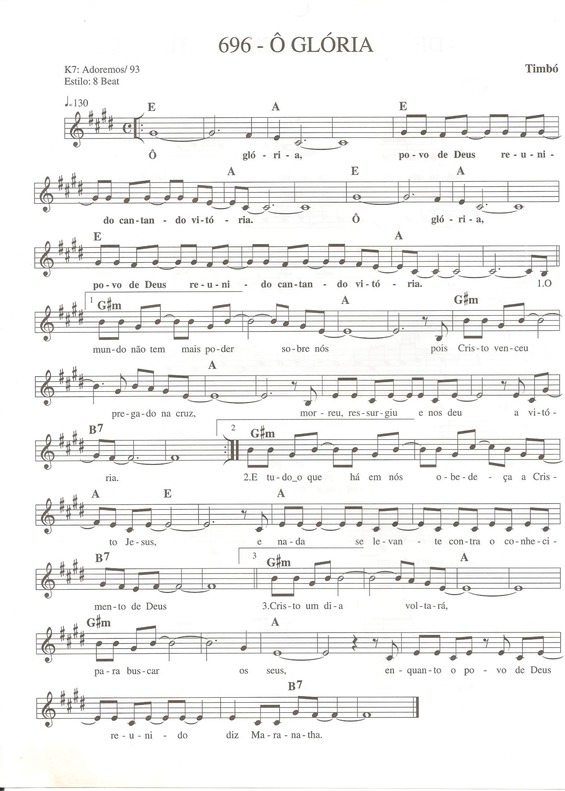 Partitura da música Ô Glória