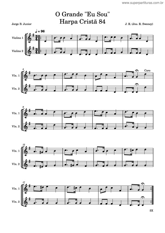 Partitura da música O Grande  Eu Sou  Harpa Cristã 84