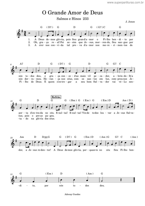 Partitura da música O Grande Amor De Deus – J. Jones