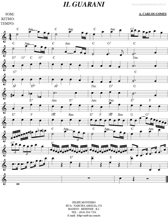 Partitura da música O Guarani