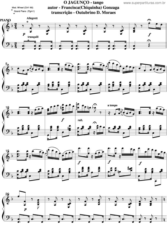 Partitura da música O Jagunço