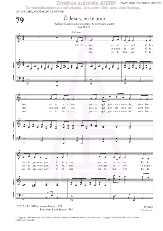 Partitura da música Ó Jesus, Eu Te Amo - 79 HCC v.2