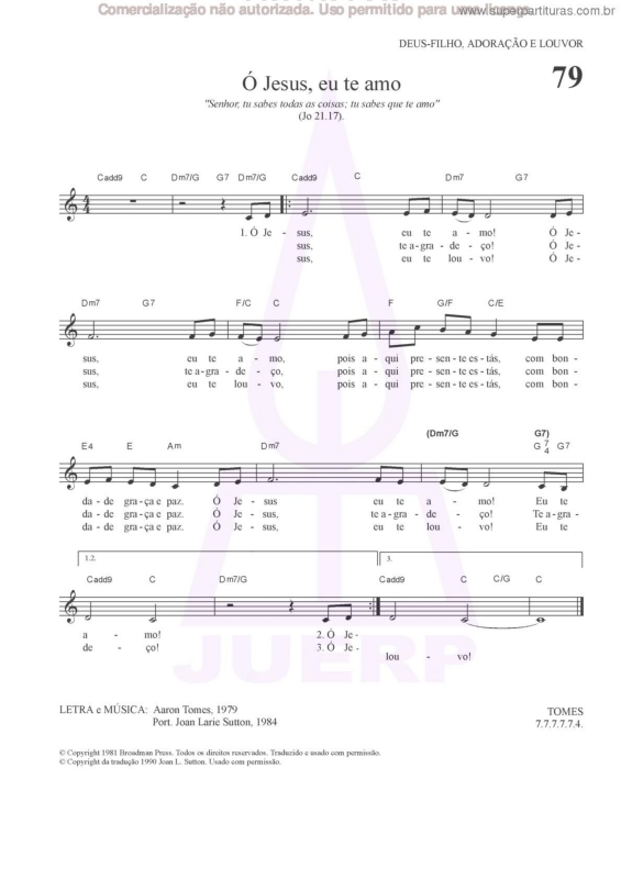 Partitura da música Ó Jesus, Eu Te Amo - 79 HCC