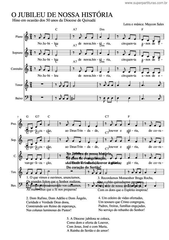 Partitura da música O Jubileu De Nossa História – Polifonico