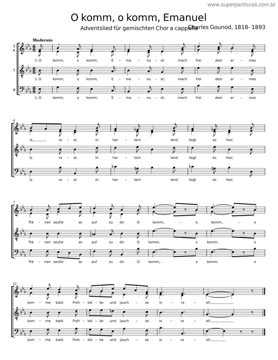 Partitura da música O Komm, O Komm, Emanuel – Charles Gounod
