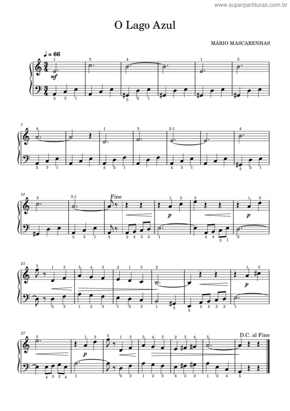 Partitura da música O Lago Azul