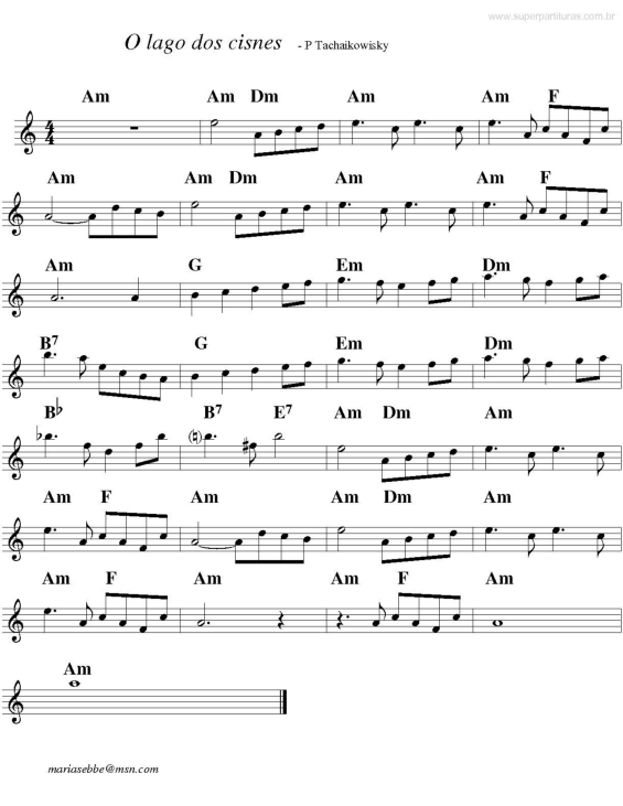 Partitura da música O Lago dos Cisnes