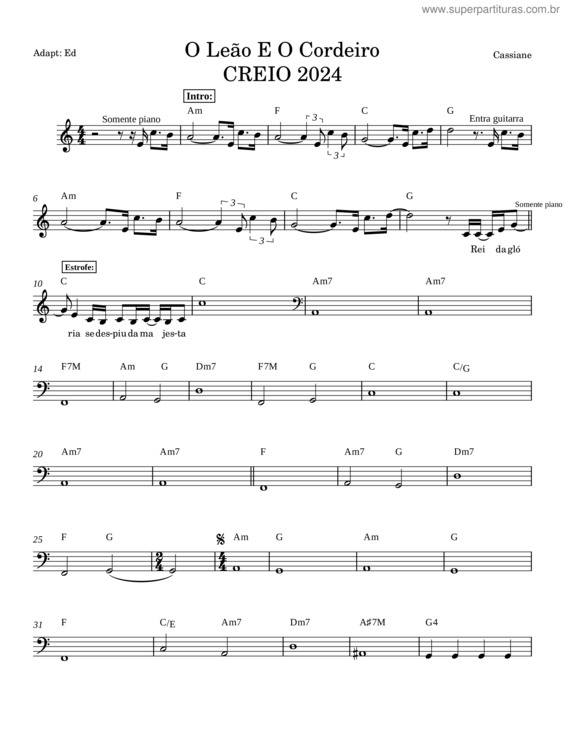 Partitura da música O Leão E O Cordeiro – Cifra