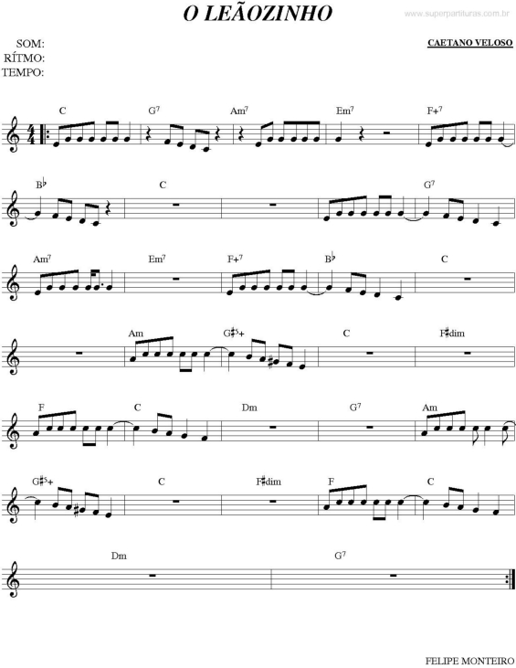 Partitura da música O Leãozinho