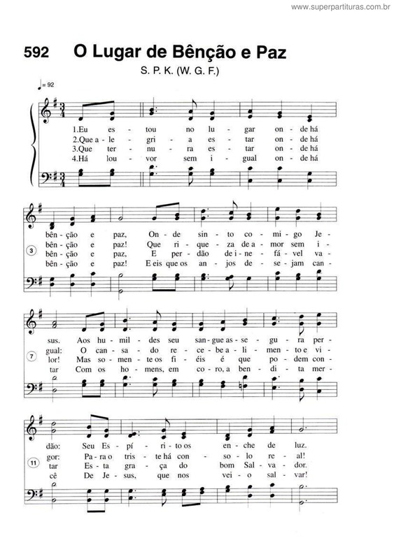 Partitura da música O Lugar De Bênção E Paz
