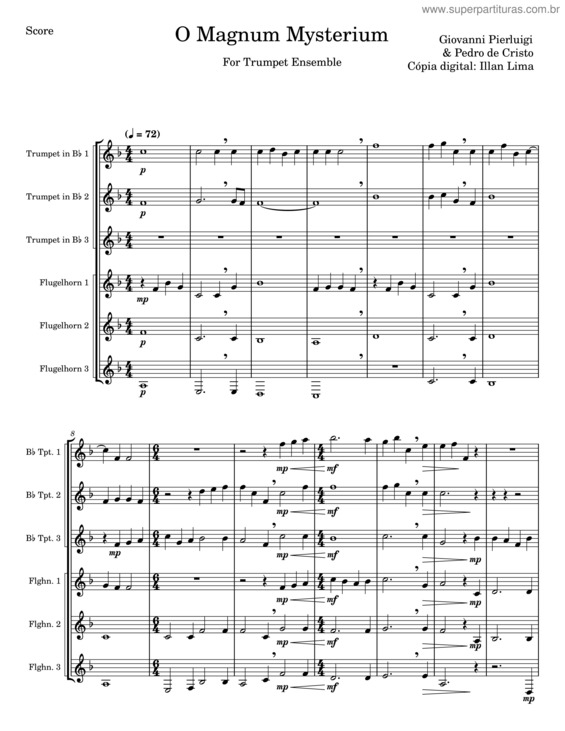Partitura da música O Magnum Mysterium – Giovanni Pierluigi Da Palestrina
