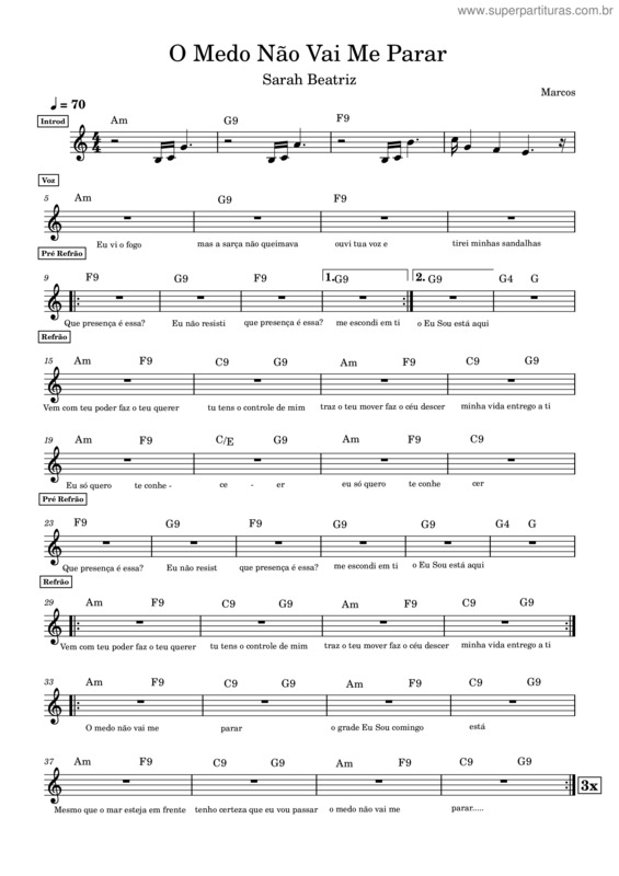 Partitura da música O Medo Não Vai Me Parar