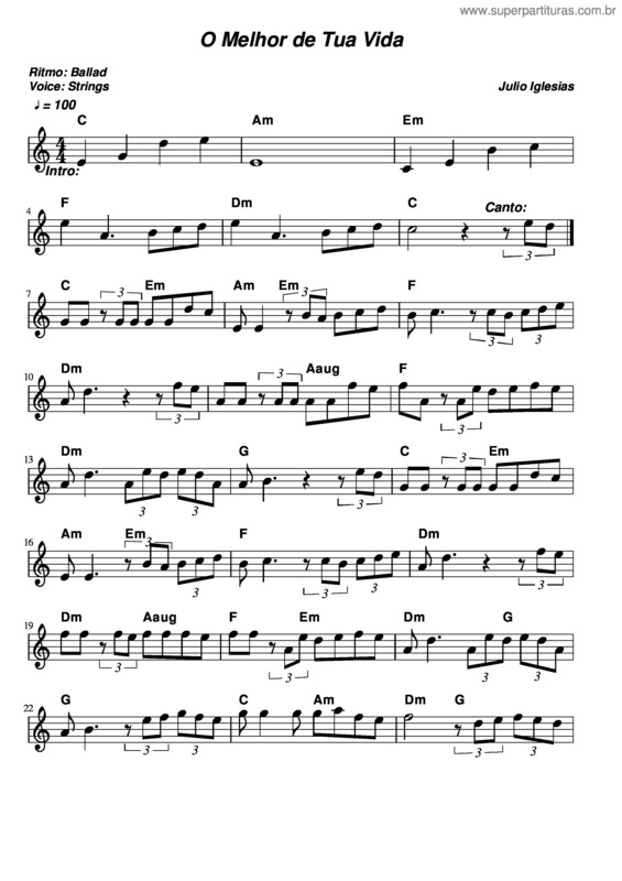 Partitura da música O Melhor De Tua Vida