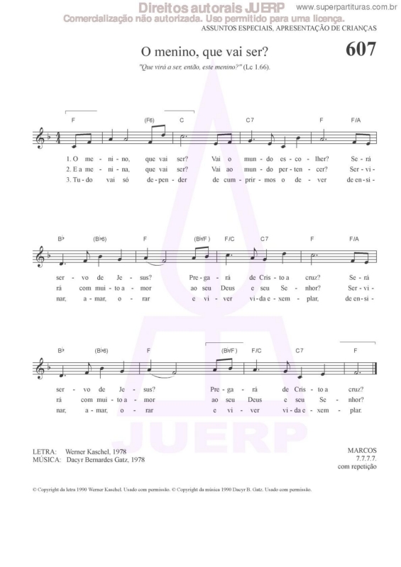 Partitura da música O Menino, Que Vai Ser? - 607 HCC