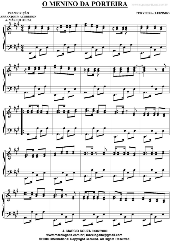 Partitura da música O Menino da Porteira v.2