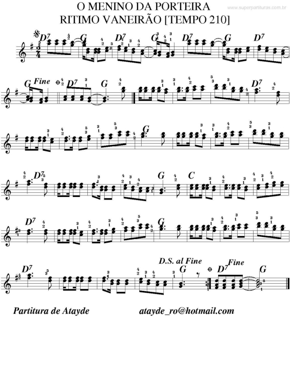 Partitura da música O Menino da Porteira v.3