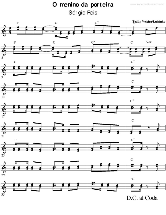 Partitura da música O Menino Da Porteira