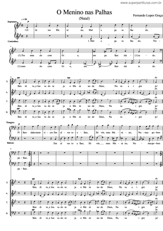 Partitura da música O Menino Nas Palhas