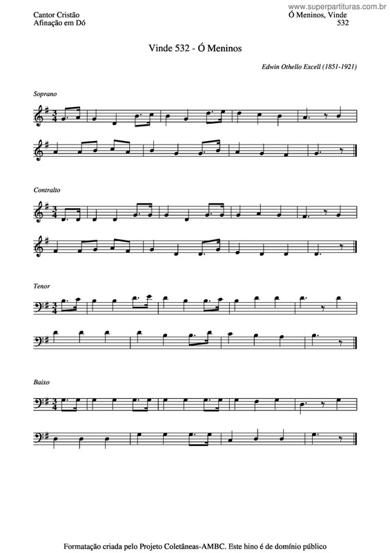 Partitura da música Ó Meninos, Vinde v.2