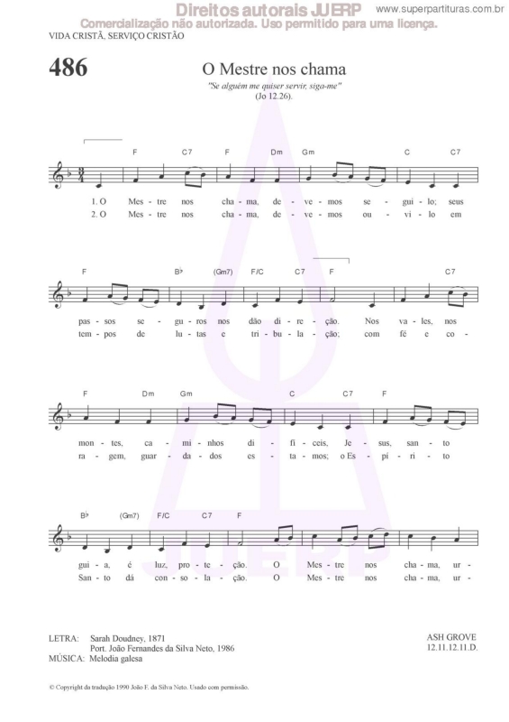 Partitura da música O Mestre Nos Chama - 486 HCC