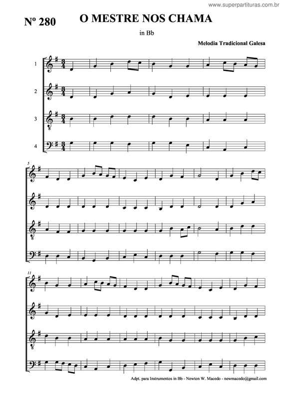 Partitura da música O Mestre Nos Chama v.3