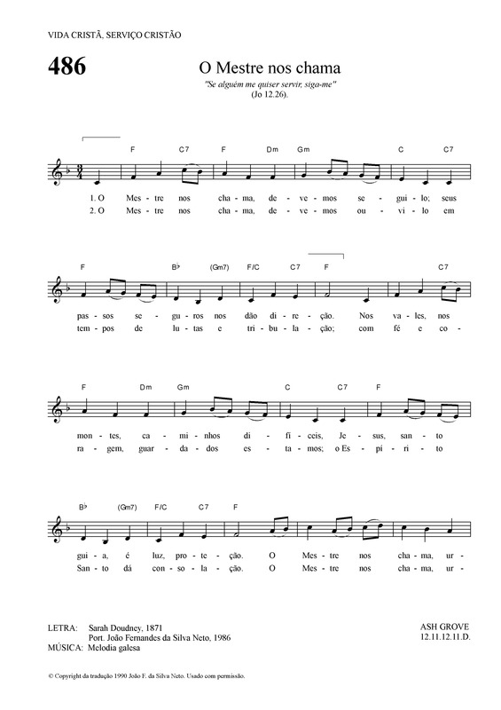 Partitura da música O Mestre Nos Chama