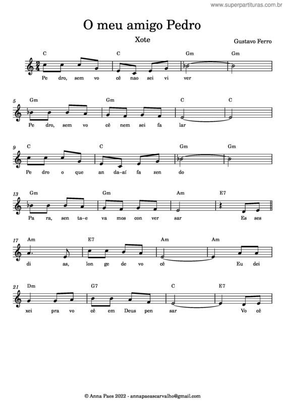 Partitura da música O Meu Amigo Pedro