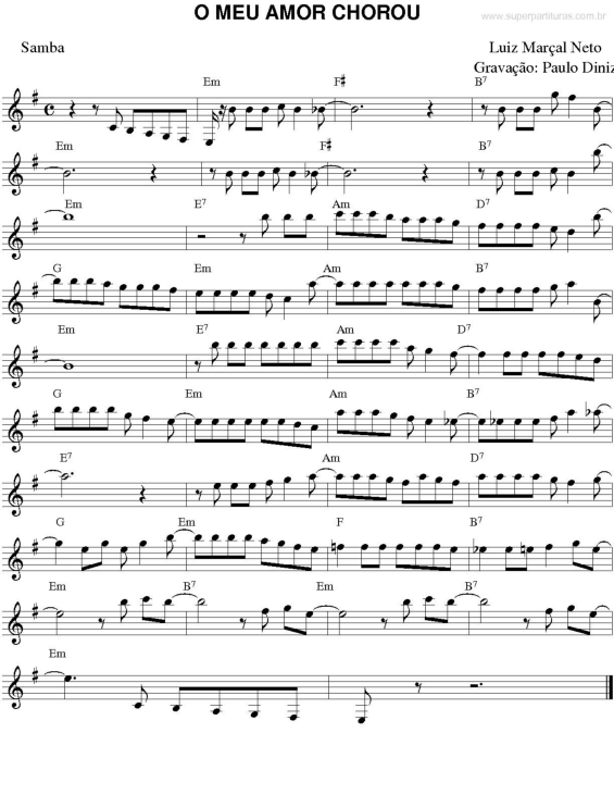 Partitura da música O meu amor Chorou 