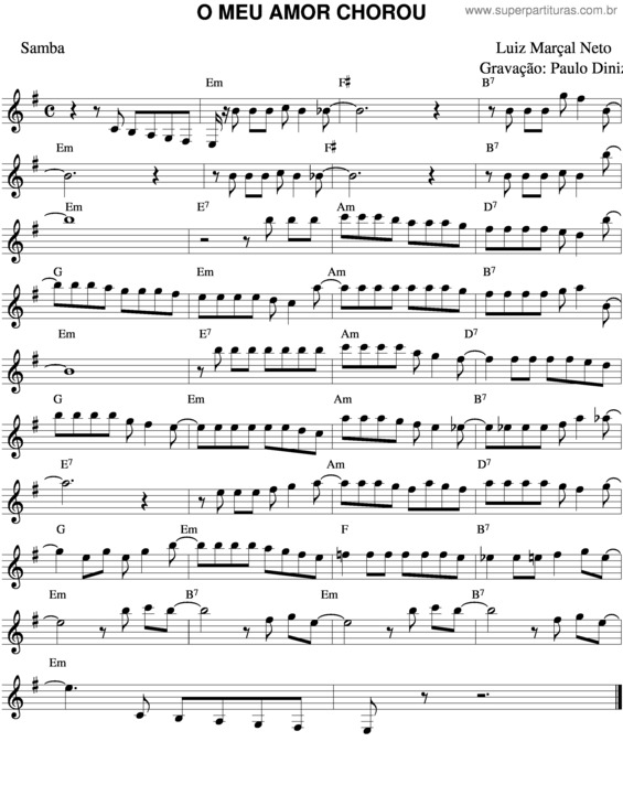 Partitura da música O Meu Amor Chorou