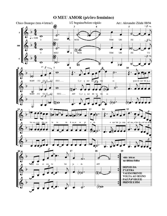 Partitura da música O Meu Amor