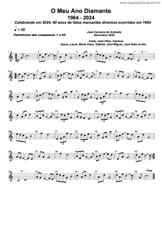 Partitura da música O Meu Ano Diamante