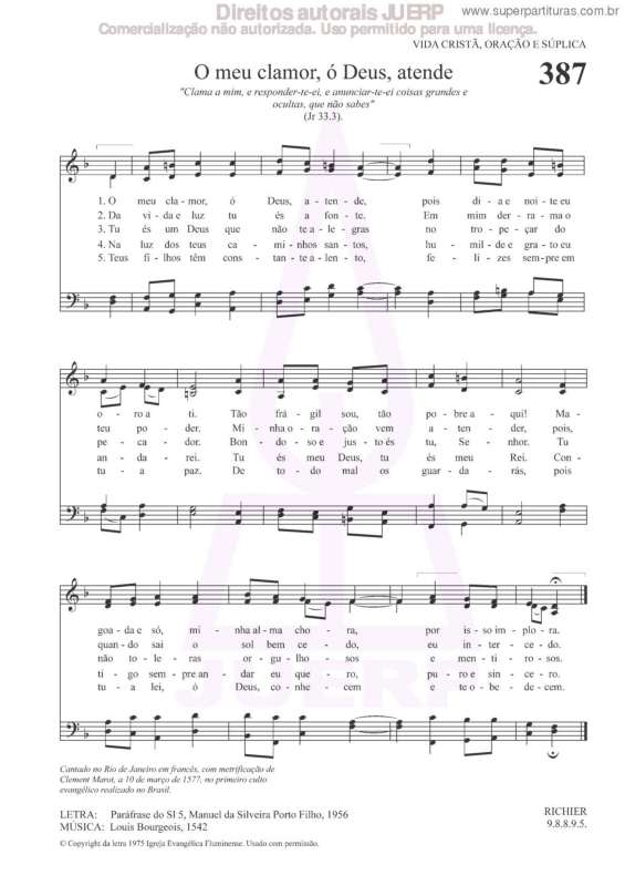 Partitura da música O Meu Clamor, Ó Deus, Atende - 387 HCC v.2